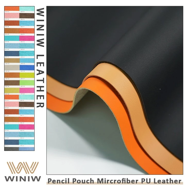 0. 6mm Färgstabilitet Making STORTY POUCH MICrofibre Pu Fabric Material
